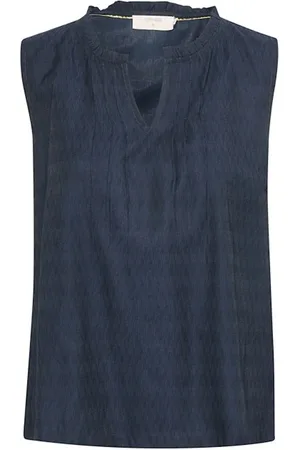 Cream Sleeveless Tops, female, , XS, Ruffle Top Total Eclipse