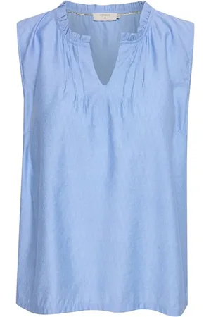 Cream Sleeveless Tops, female, , 2XL, Ruffle Top Crliselin Blouse