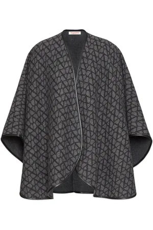 Max Sport Black Gray Metallic Diamond Knit Asymmetric Fringe Poncho Cape outlets Jacket