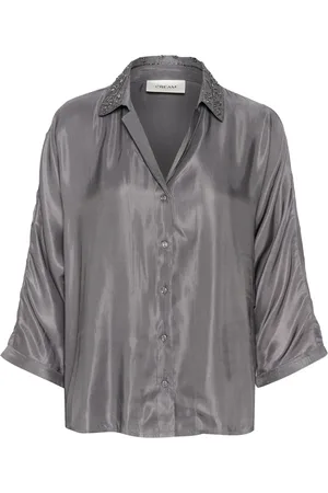 Cream Batwing Sleeve Blouse with Embroidered Collar