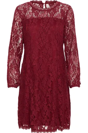 Cream Short Dresses, female, , 2XL, Lace Dress with Puff Sleeves