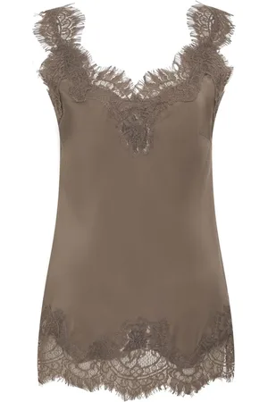 Gold Hawk Sleeveless Tops, female, , XL, Taupe Lace Trim Tank Top