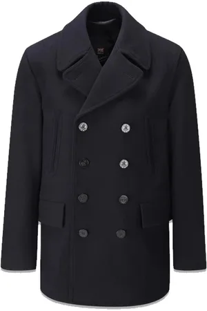 Gloverall Double-Breasted Coats, male, , L, Churchill Reefer Peacoat Navy