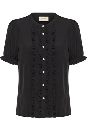 Cream Ruffle Blouse with Mandarin Collar
