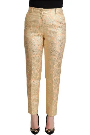 Dolce & Gabbana Slim-fit Trousers, female, , XS, Elegant High-Waisted Pink Brocade Trousers