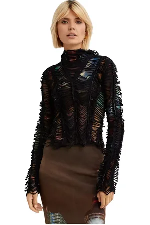 Jean Paul Gaultier Long Sleeve Tops, female, , S, City Print Hoodie Mesh Layered