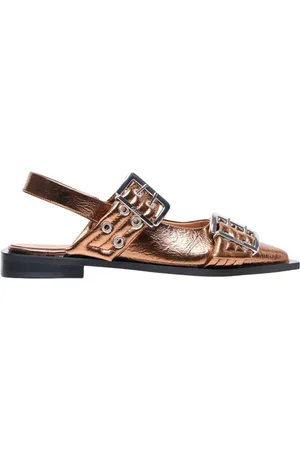 Ganni Metallic Buckle Ballerina Flats