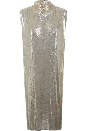 Sportmax Short Dresses, female, , S, Golden Sequin High Collar Dress