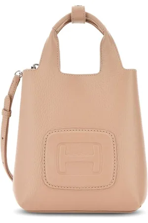 Hogan Tote Bags, female, , ONE SIZE, Beige Leather Tote Bag with Logo