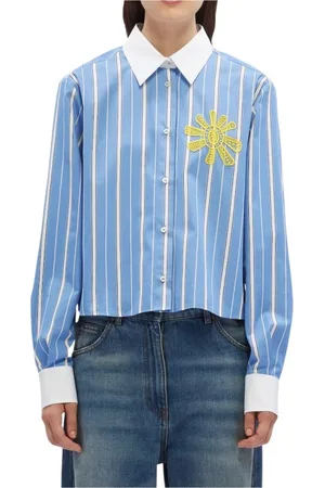 Msgm Shirts, female, , XS, Striped Poplin Shirt with Yellow Sun Decoration