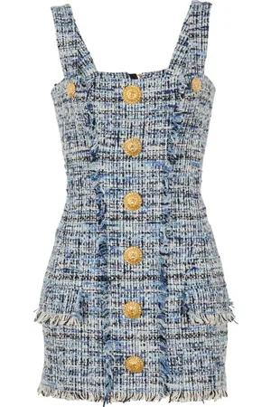 Balmain Short Dresses, female, , M, Short tweed dress with straps