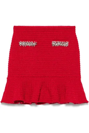 Self-Portrait Ruffle Hem Crystal Embellished Skirt