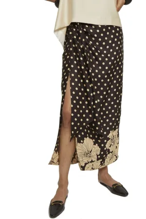 LAURENCE BRAS Floral Print Long Skirt with Draped Side