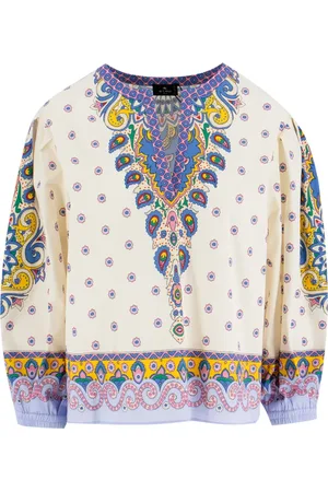 Etro Blouses, female, , M, Cotton Paisley Print V-Neck Blouse