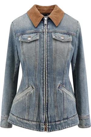 Alexander McQueen Denim Jackets, female, , XS, Denim Jacket with Volant and Zip