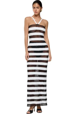 Oseree Maxi Dresses, female, , S, Black White Sequin Stripes Dress