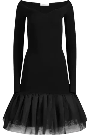 Nina Ricci Heart Neckline Midi Dress with Tulle Ruffle