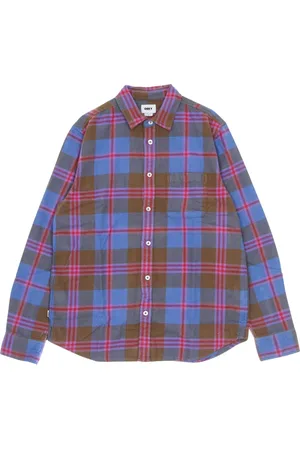 Obey Casual Shirts, male, , M, Brown Multi Plaid Long Sleeve Shirt