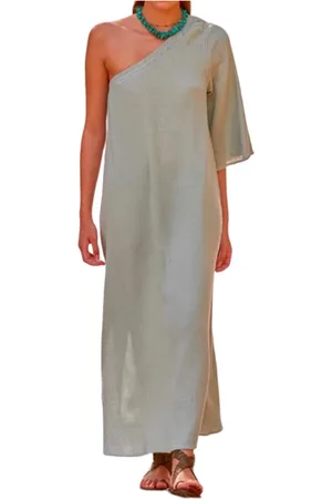 MARE DI LATTE Maxi Dresses, female, , XS, Asymmetrical Cotton Gauze Robe