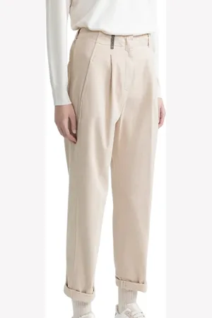 PESERICO SIGN Cropped Trousers, female, , XS, Sporty Gabardine Trousers with Pleats