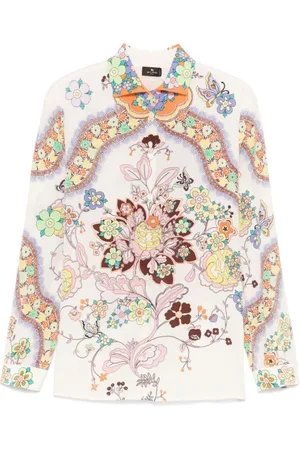Etro Shirts, female, , L, Beige Button-Up Shirt with Short Sleeves