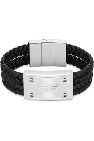 Police Bracelets, male, , ONE SIZE, Mens Leather Black Bracelet 200mm Valoriou Peagb2214602