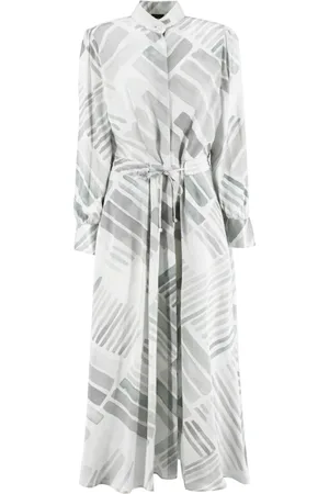 Kiton Shirt Dresses, female, , S, Silk Printed Mandarin Collar Dress