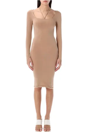 ANDREA ADAMO Elegant Jersey Midi Dress Nude