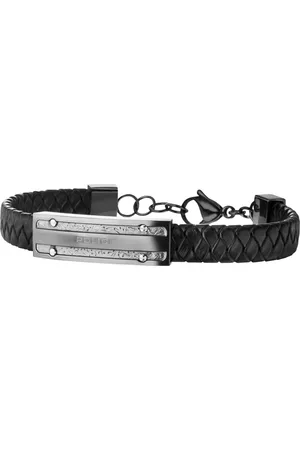 Police Mens Leather Black Bracelet 19 cm Reno Pj26046Blu/03