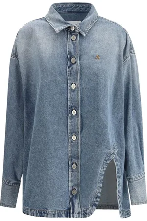 The Attico Embroidered Logo Denim Shirt Bell Sleeves