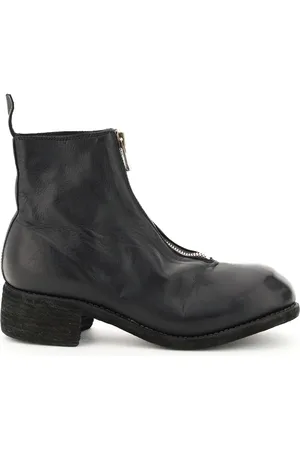 GUIDI Vintage-effect leather ankle boots with front zip closure