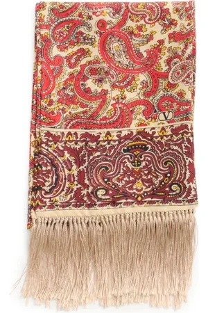 VALENTINO GARAVANI Silky Scarves, female, , ONE SIZE, Paisley Print Silk Fringed Scarf