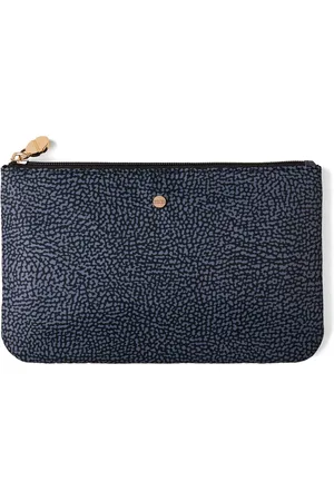 Borbonese Denim Flat Pouch with Leather Details