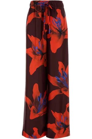 Alexander McQueen Wide Trousers, female, , M, Satin Wide-Leg Printed Trousers