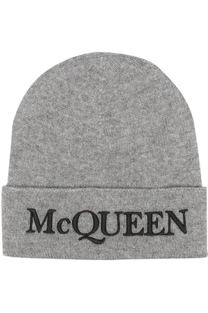 Alexander McQueen Grey Cashmere Beanie Hat Embroidered Logo