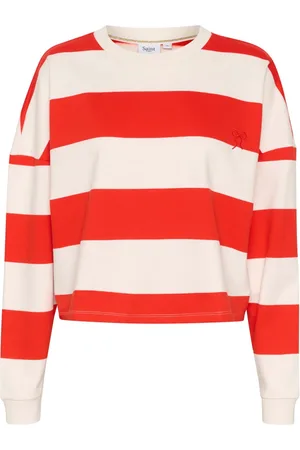 Saint Tropez Long Sleeve Tops, female, , S, Flame Scarlet Sweatshirt with Embroidered Detail