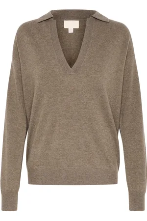 Soaked in Luxury V-neck Knitwear, female, , 2XL, Coffee Quartz Melange Polo Pullover Jumper