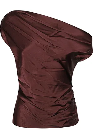 Staud Sleeveless Tops, female, , S, Bordeaux Silk One-Shoulder Top