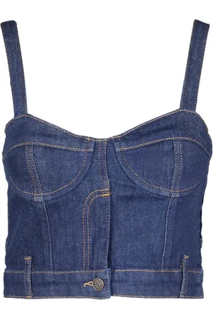 Moschino Sleeveless Tops, female, , M, Denim Crop Top with Heart Neckline