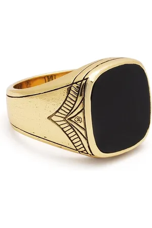 Nialaya Vintage Gold Sterling Silver Signet Ring with Matte Onyx