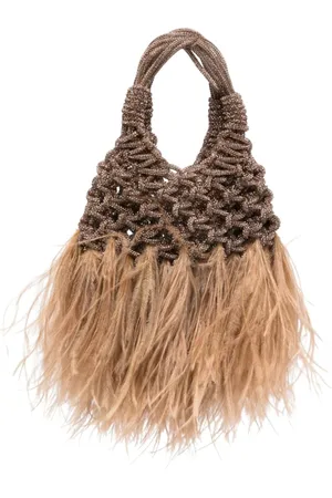 Hibourama Handbags, female, , ONE SIZE, Mini Plumes Handbag Marrone with Feathers