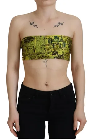 John Galliano Sleeveless Tops, female, , XS, Yellow Graphic Cropped Top