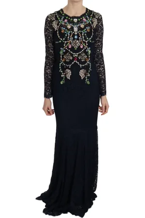 Dolce & Gabbana Crystal Floral Lace Long Gown Dress