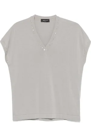 Fabiana Filippi V-neck Knitwear, female, , 2XL, Grey Sequin Vest with V-Neck
