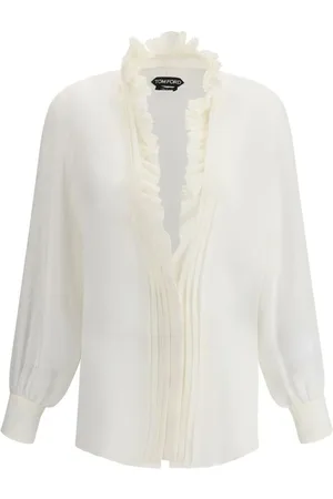 Tom Ford Blouses, female, , S, Ruffled V-Neck Silk Blouse