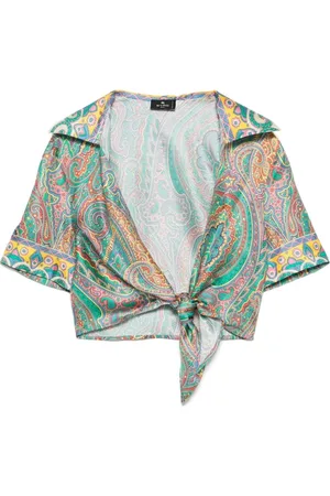 Etro Green Tie-Front Top Short Sleeves