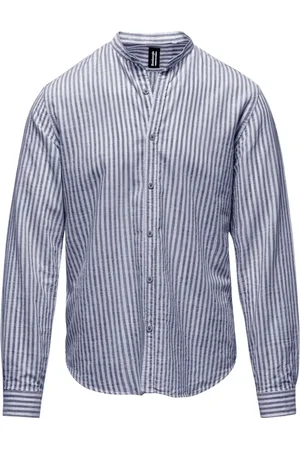 Bomboogie Casual Shirts, male, , 2XL, Striped Linen/Cotton Shirt with Mandarin Collar