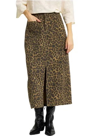In Front Leopard Print Front Slit Skirt