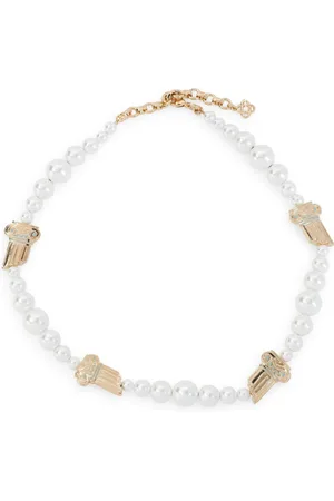 Casablanca Necklaces, male, , ONE SIZE, Metallic Necklace with Stunning Pearls