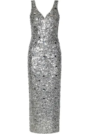 Zuhair Murad Maxi Dresses, female, , M, Silver Tiles Embroidered Sweetheart Dress
